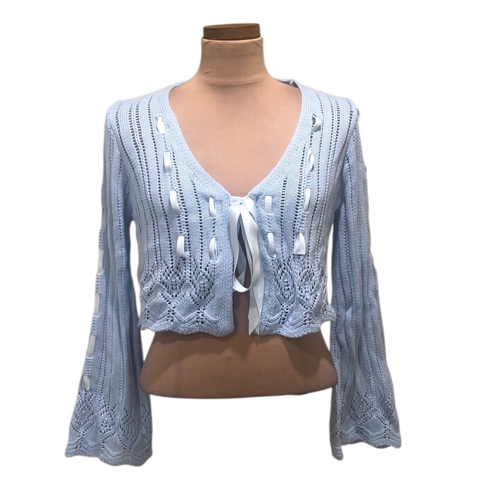 Storia Cardigan Cardigan Sweater Size Small Blue Crochet